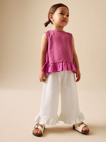 Ecru White Wide Leg Frill Trousers (3mths-7yrs) image 2