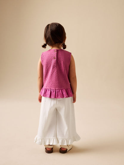 Ecru White Wide Leg Frill Trousers (3mths-7yrs) image 3