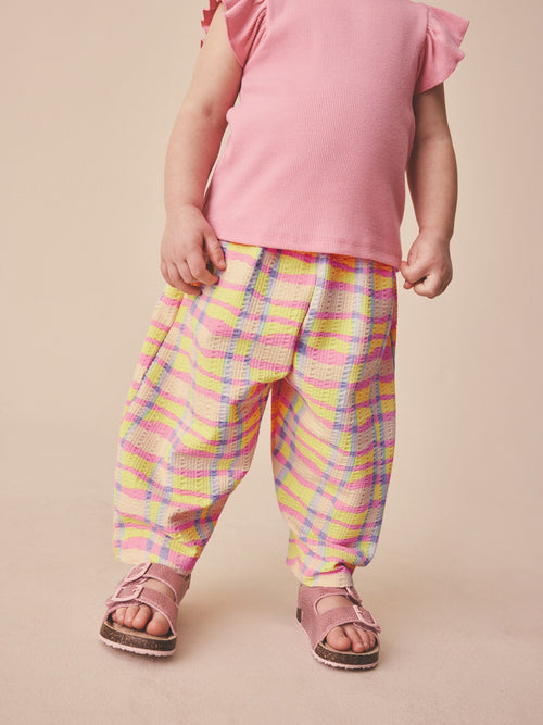 Pink/Yellow Check Barrel Leg Trousers (3mths-7yrs) image 1