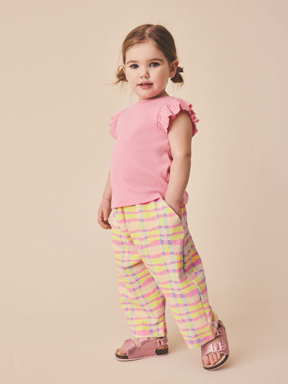 Pink/Yellow Check Barrel Leg Trousers (3mths-7yrs) image 2