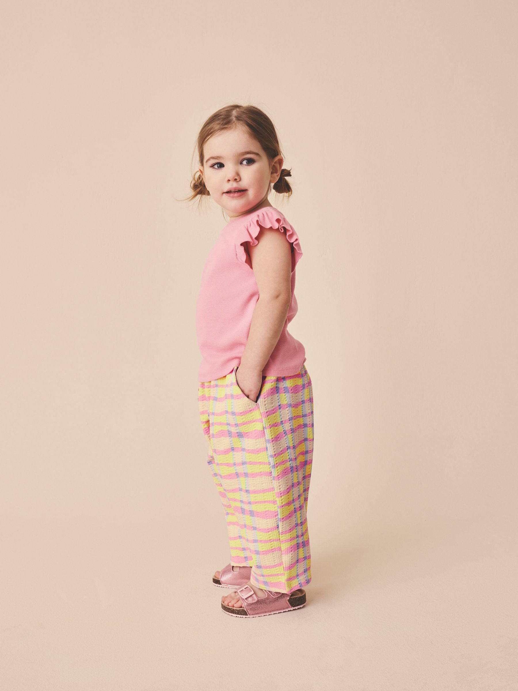 Pink/Yellow Check Barrel Leg Trousers (3mths-7yrs) image 3