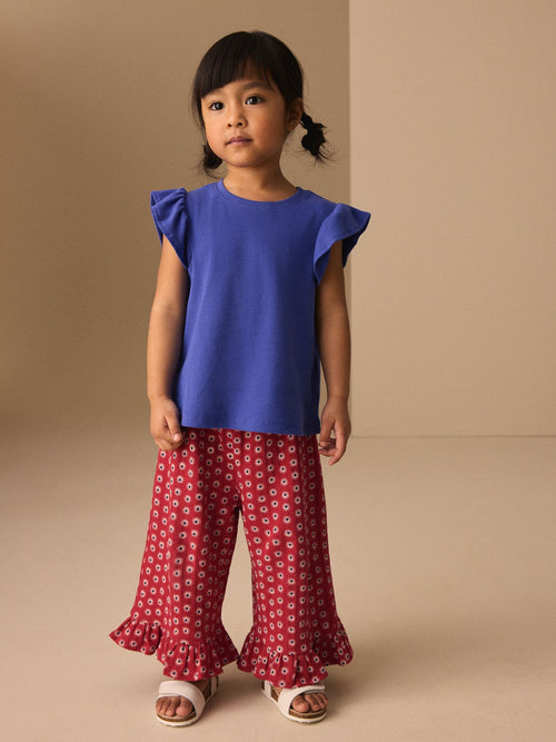 Red Flower Wide Leg Frill Trousers (3mths-7yrs) image 1