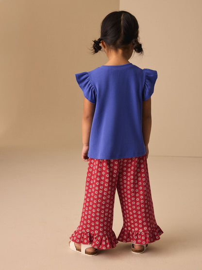 Red Flower Wide Leg Frill Trousers (3mths-7yrs) image 2