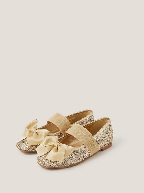 Monsoon Gold Glitter Bow Ballet Flats image 1