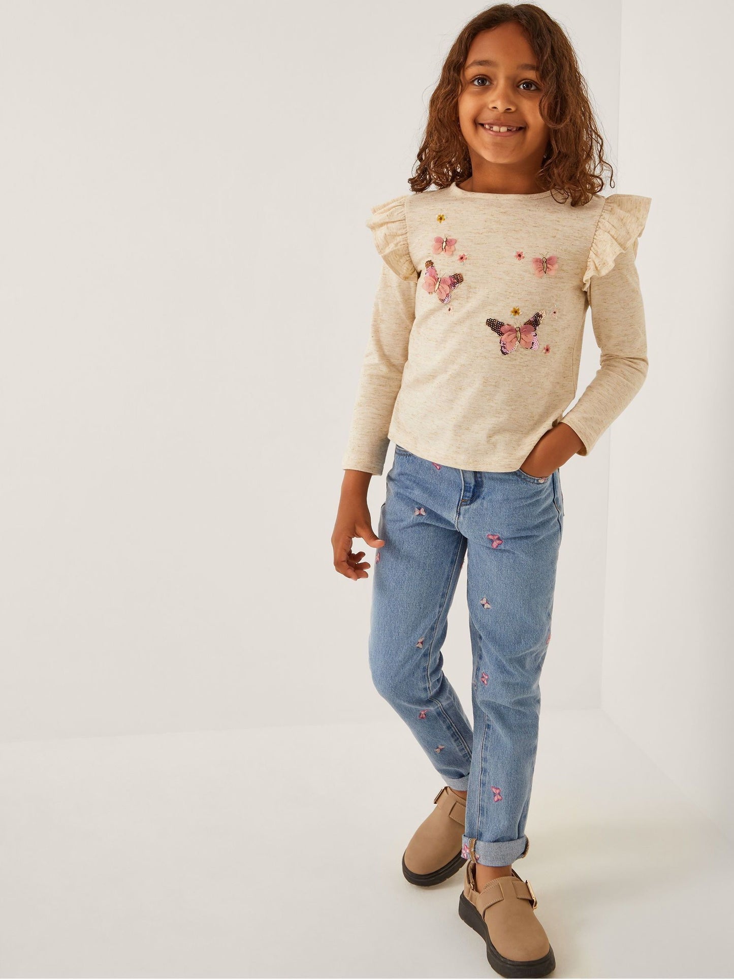 Dsiney Kidz - Monsoon Blue Butterfly Embroidered Straight Leg Jeans image 1