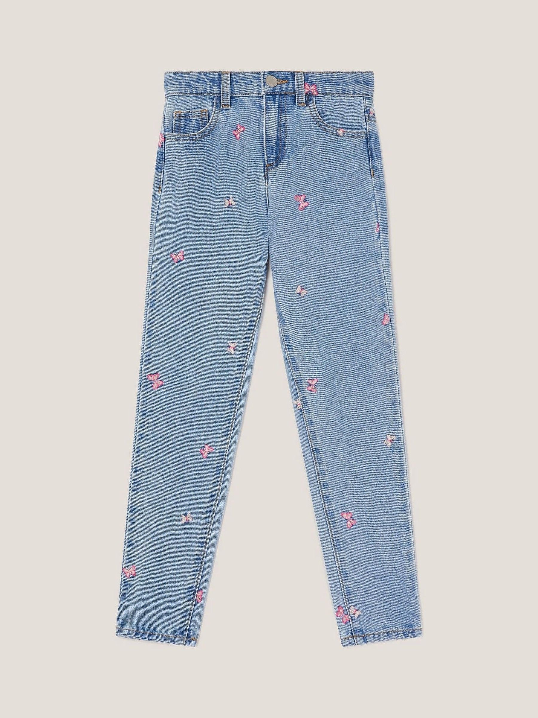 Dsiney Kidz - Monsoon Blue Butterfly Embroidered Straight Leg Jeans image 2