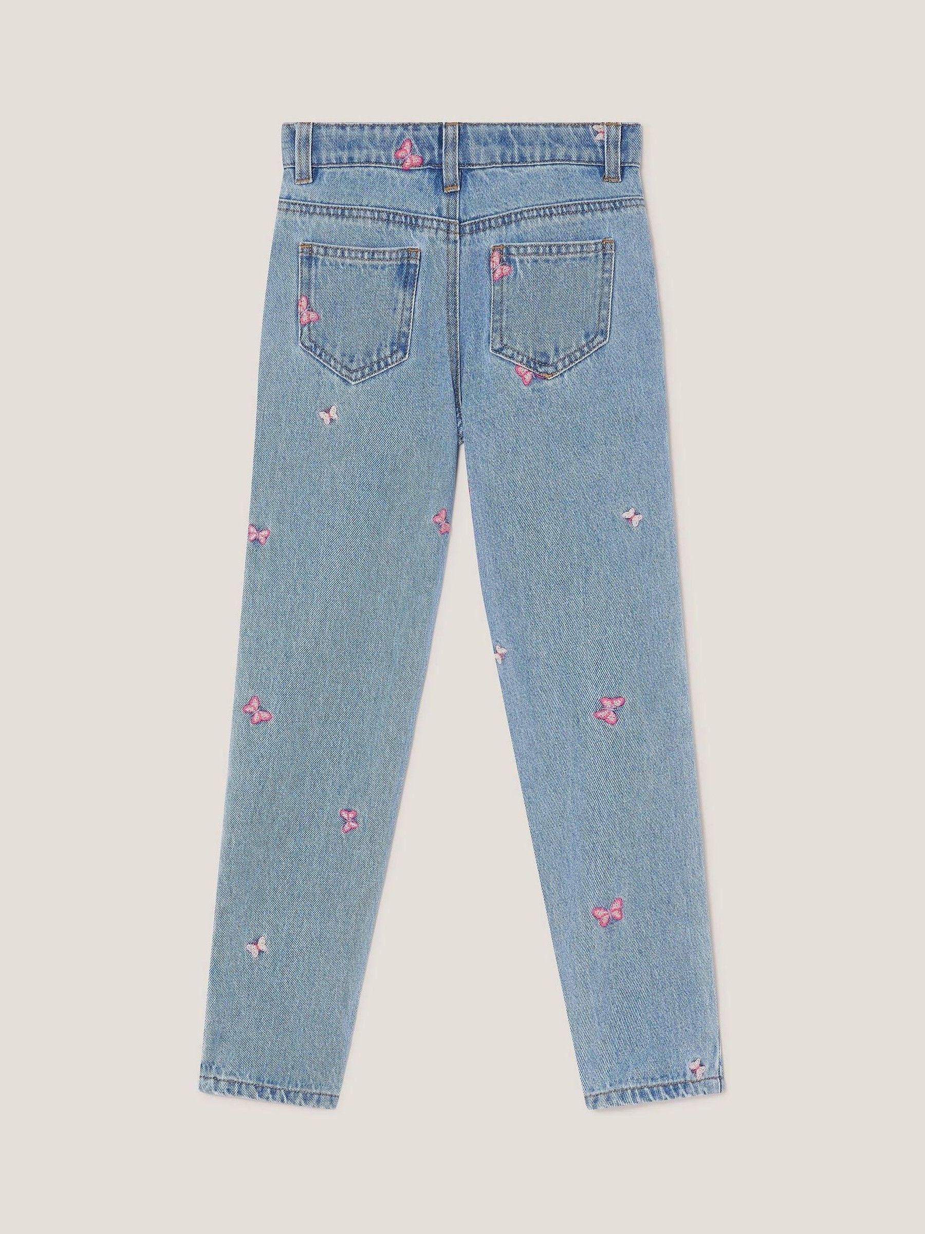 Dsiney Kidz - Monsoon Blue Butterfly Embroidered Straight Leg Jeans image 3