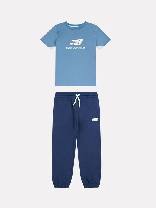 New Balance Blue Contrast Panel T-Shirt & FT Joggers Set image 1