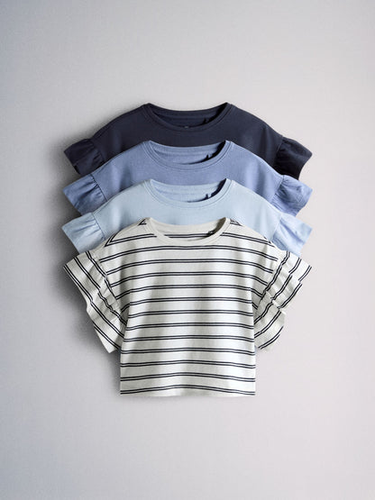 Dsiney Kidz - The Set 4 Pack Frill Sleeve Cotton T-Shirts Navy Blue/Ecru/Stripe image 1