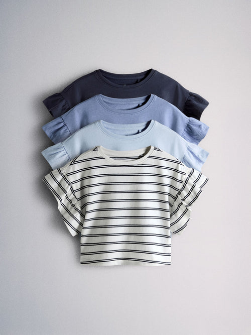 Dsiney Kidz - The Set 4 Pack Frill Sleeve Cotton T-Shirts Navy Blue/Ecru/Stripe image 1