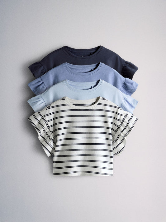 Dsiney Kidz - The Set 4 Pack Frill Sleeve Cotton T-Shirts Navy Blue/Ecru/Stripe image 1