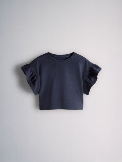 Dsiney Kidz - The Set 4 Pack Frill Sleeve Cotton T-Shirts Navy Blue/Ecru/Stripe image 2