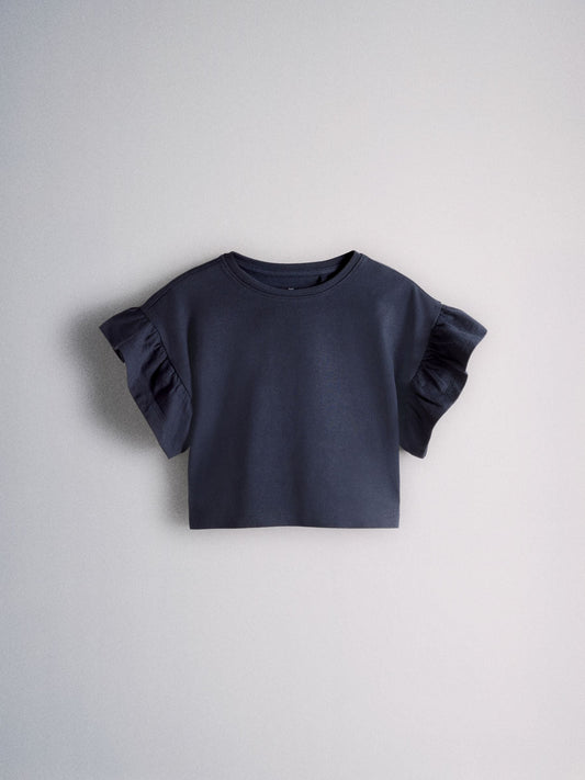 Dsiney Kidz - The Set 4 Pack Frill Sleeve Cotton T-Shirts Navy Blue/Ecru/Stripe image 2