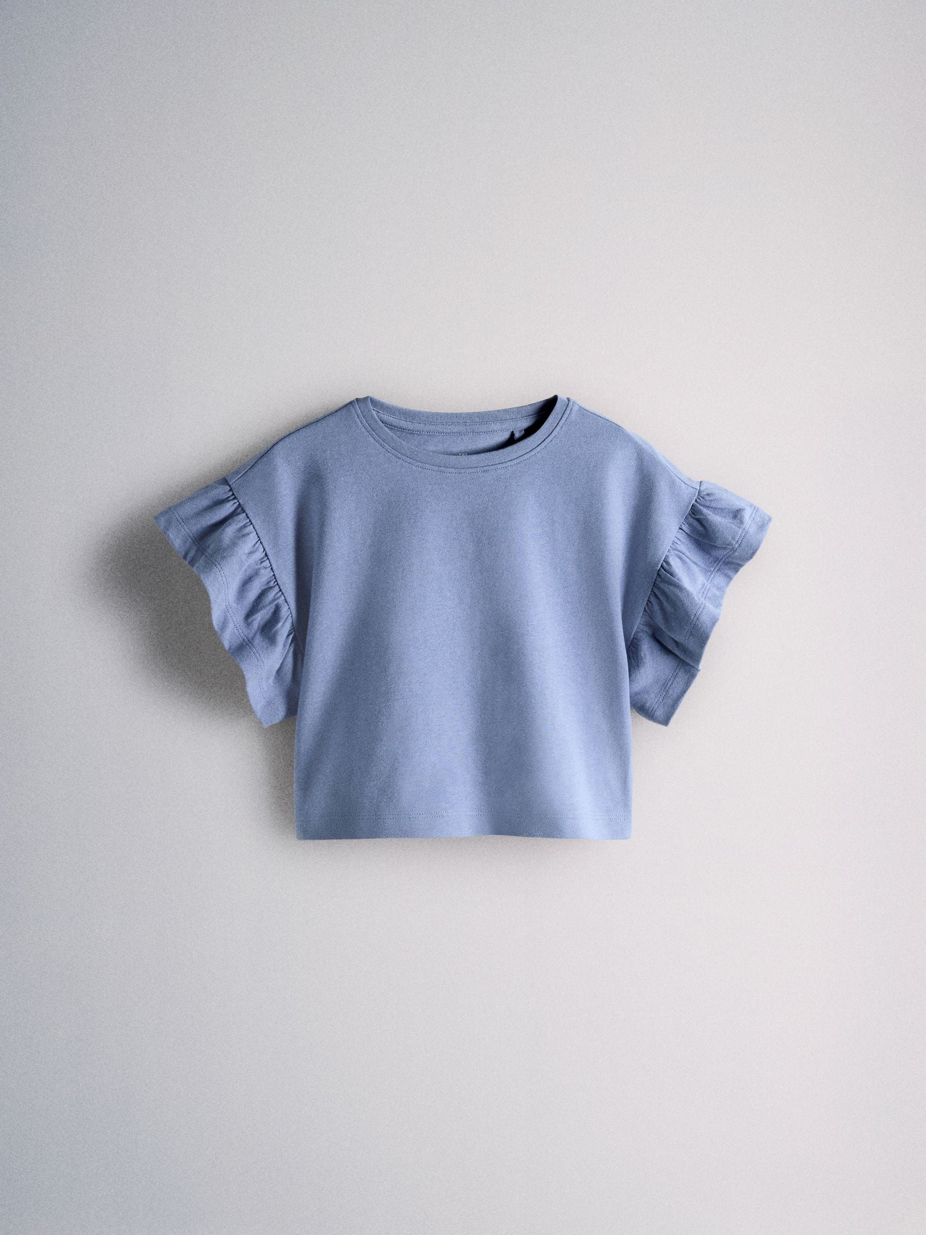 Dsiney Kidz - The Set 4 Pack Frill Sleeve Cotton T-Shirts Navy Blue/Ecru/Stripe image 3