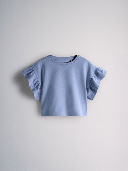Dsiney Kidz - The Set 4 Pack Frill Sleeve Cotton T-Shirts Navy Blue/Ecru/Stripe image 3