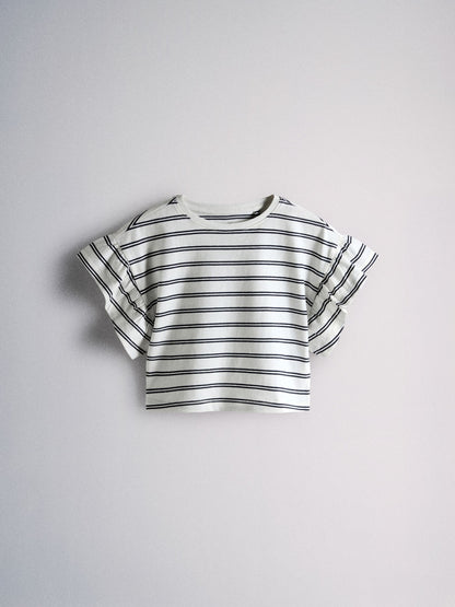 Dsiney Kidz - The Set 4 Pack Frill Sleeve Cotton T-Shirts Navy Blue/Ecru/Stripe image 5