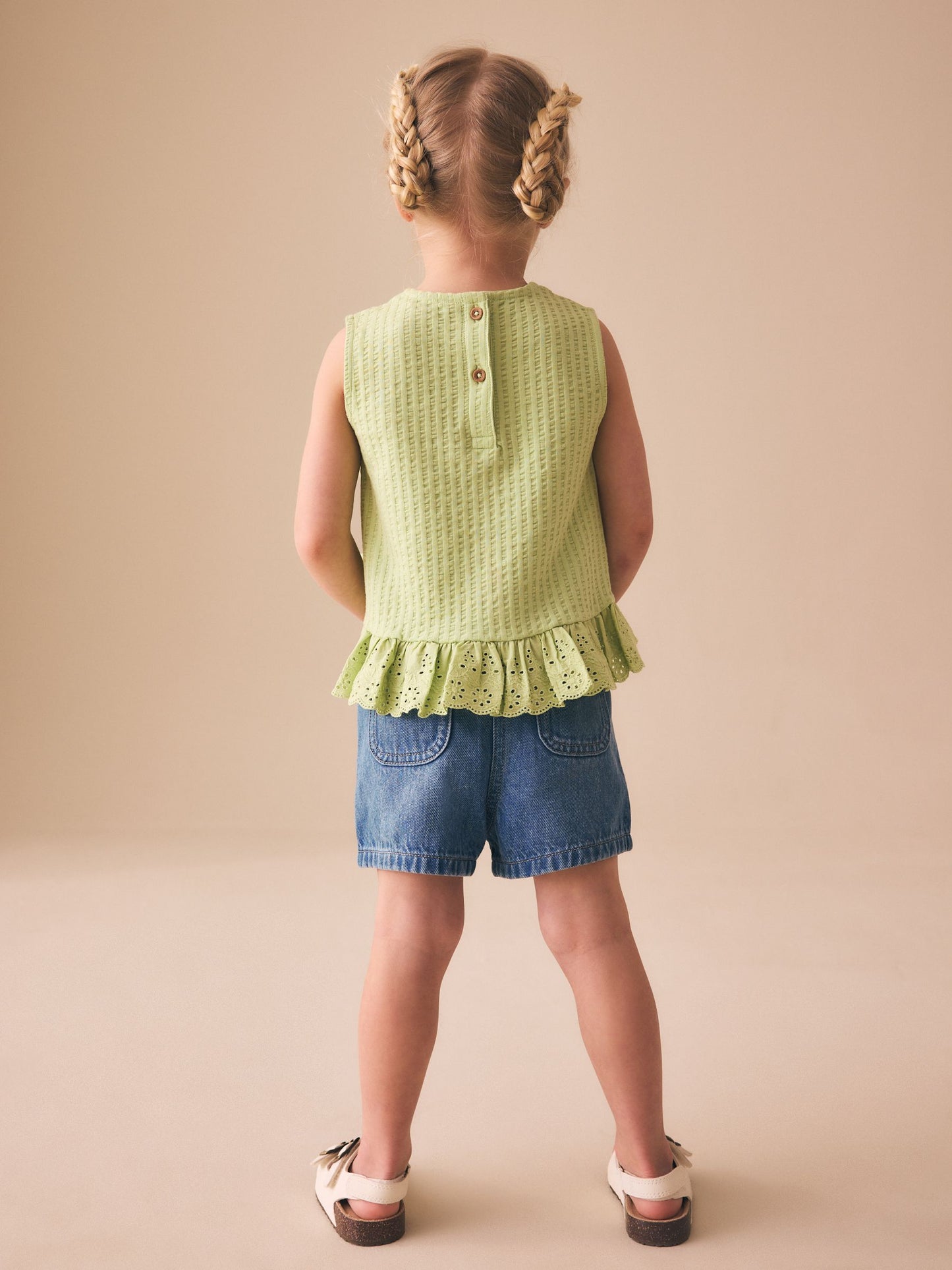 Dsiney Kidz - Mid Blue Denim Embroidered Flower Pull On Denim Shorts (3mths-10yrs) image 3