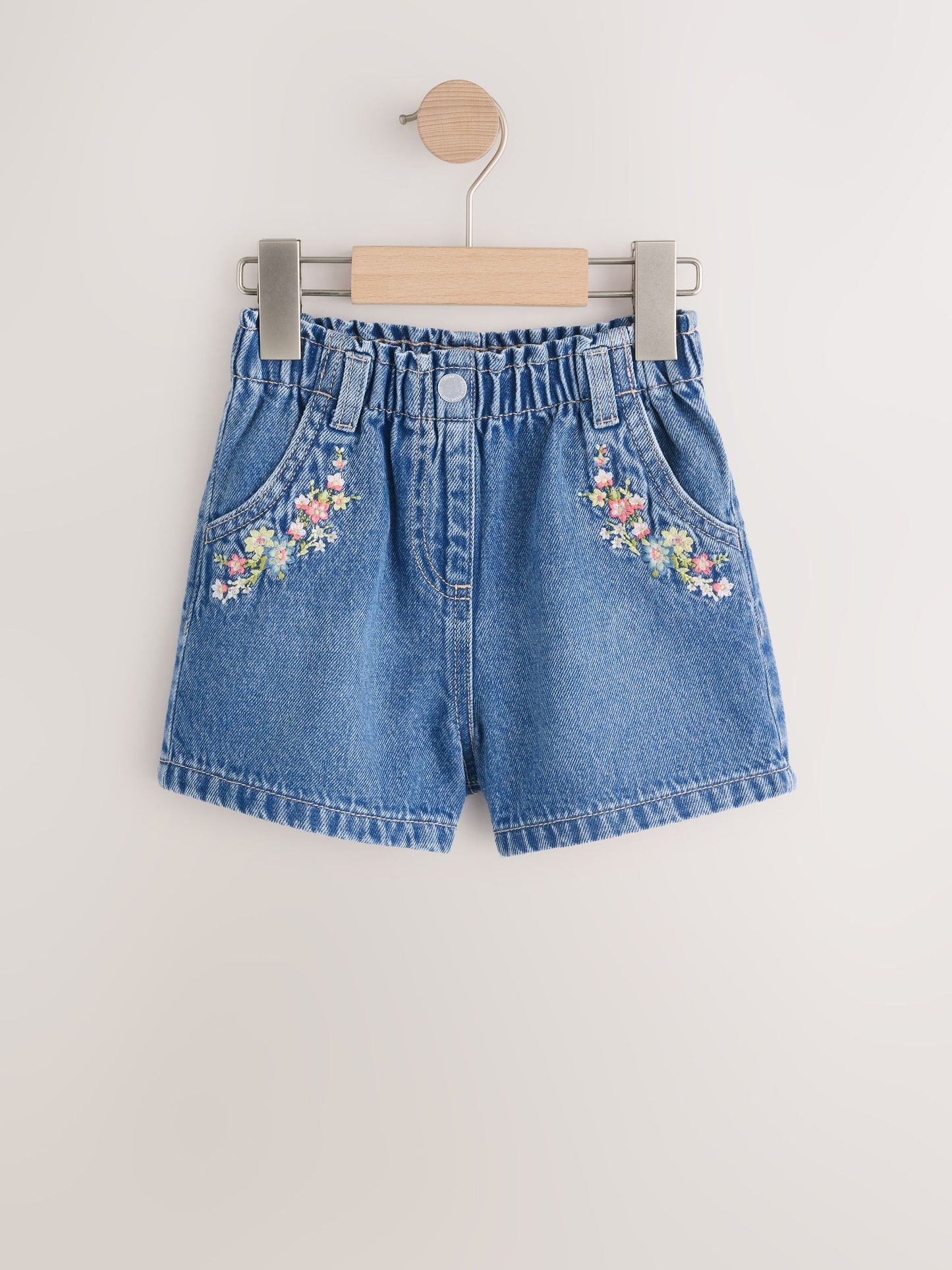 Dsiney Kidz - Mid Blue Denim Embroidered Flower Pull On Denim Shorts (3mths-10yrs) image 5