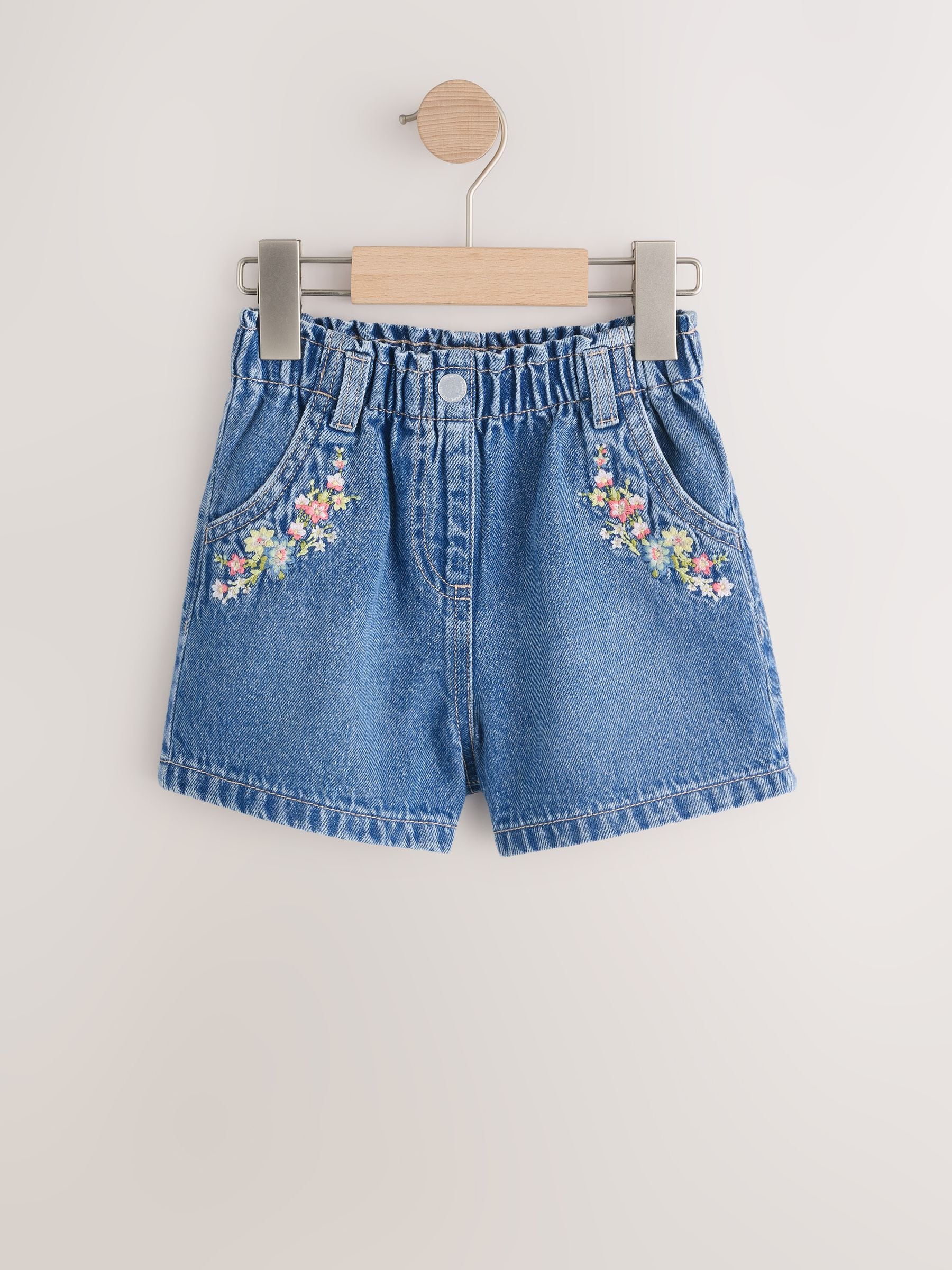Dsiney Kidz - Mid Blue Denim Embroidered Flower Pull On Denim Shorts (3mths-10yrs) image 5