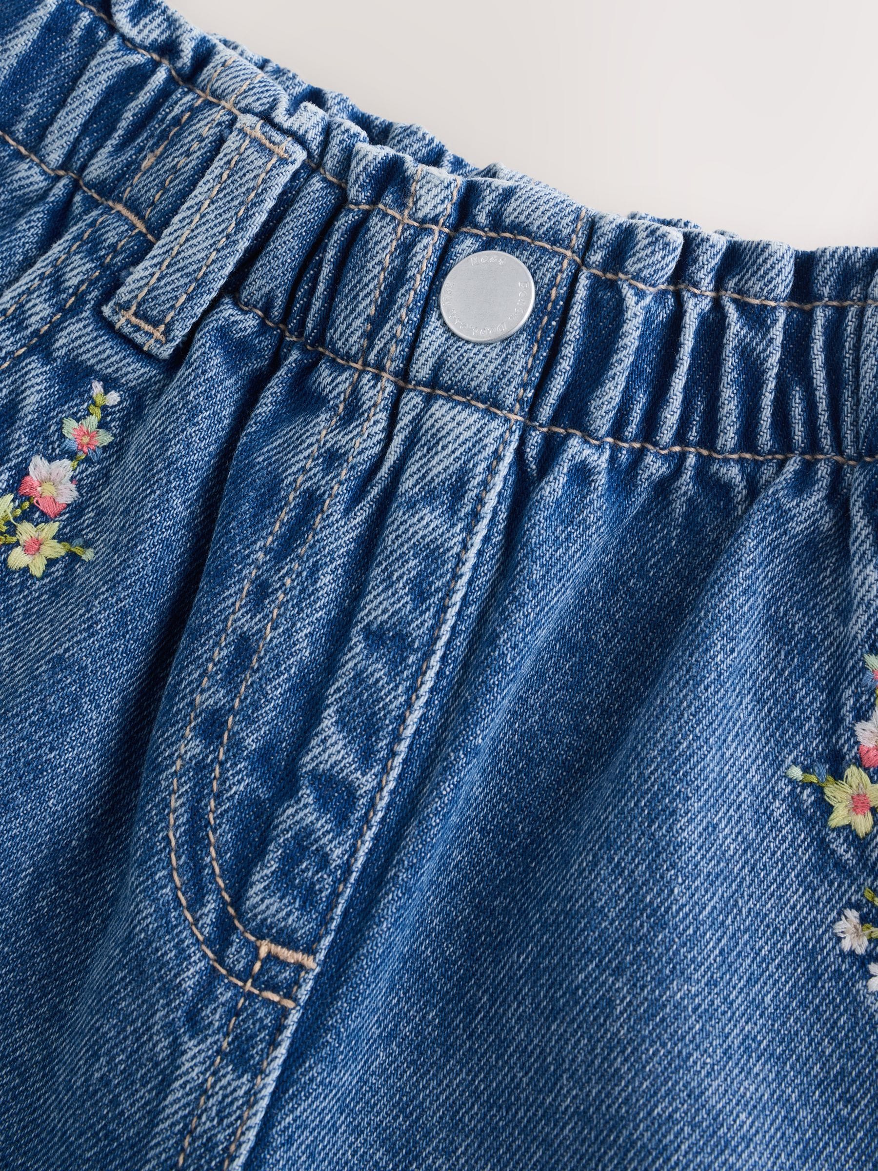 Dsiney Kidz - Mid Blue Denim Embroidered Flower Pull On Denim Shorts (3mths-10yrs) image 7