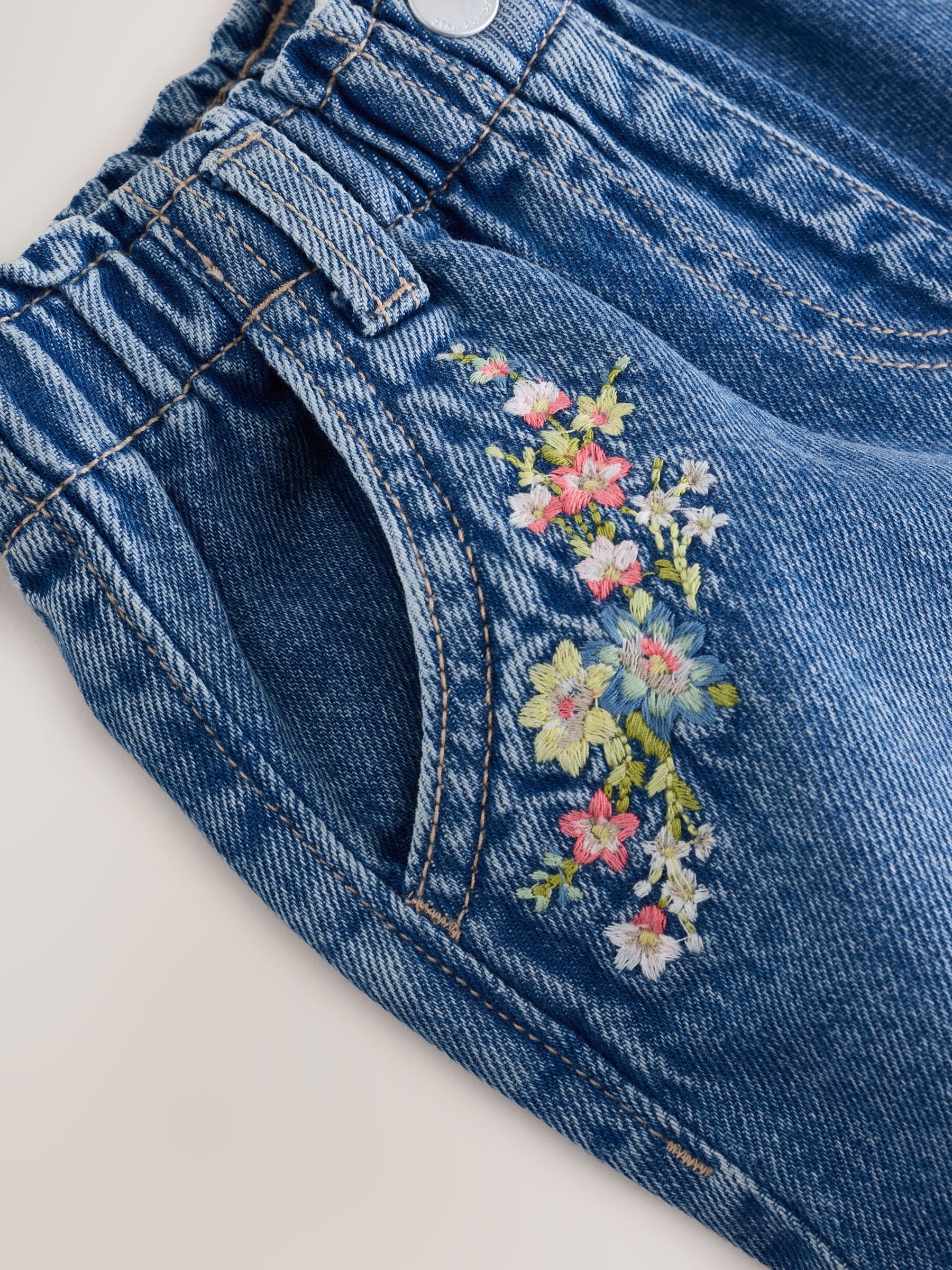 Dsiney Kidz - Mid Blue Denim Embroidered Flower Pull On Denim Shorts (3mths-10yrs) image 8