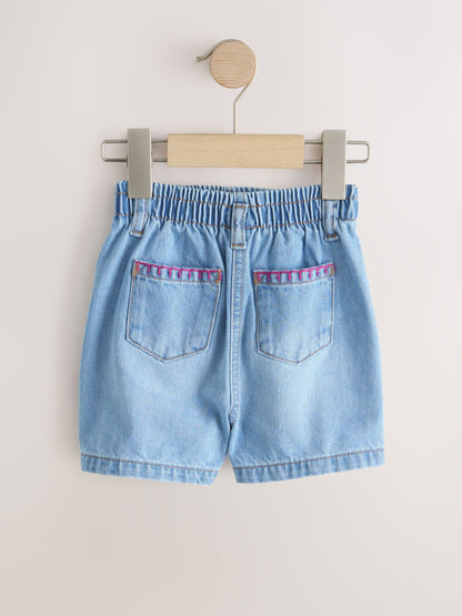 Mid Denim Crochet Flower Pull On Denim Shorts (3mths-10yrs) image 6