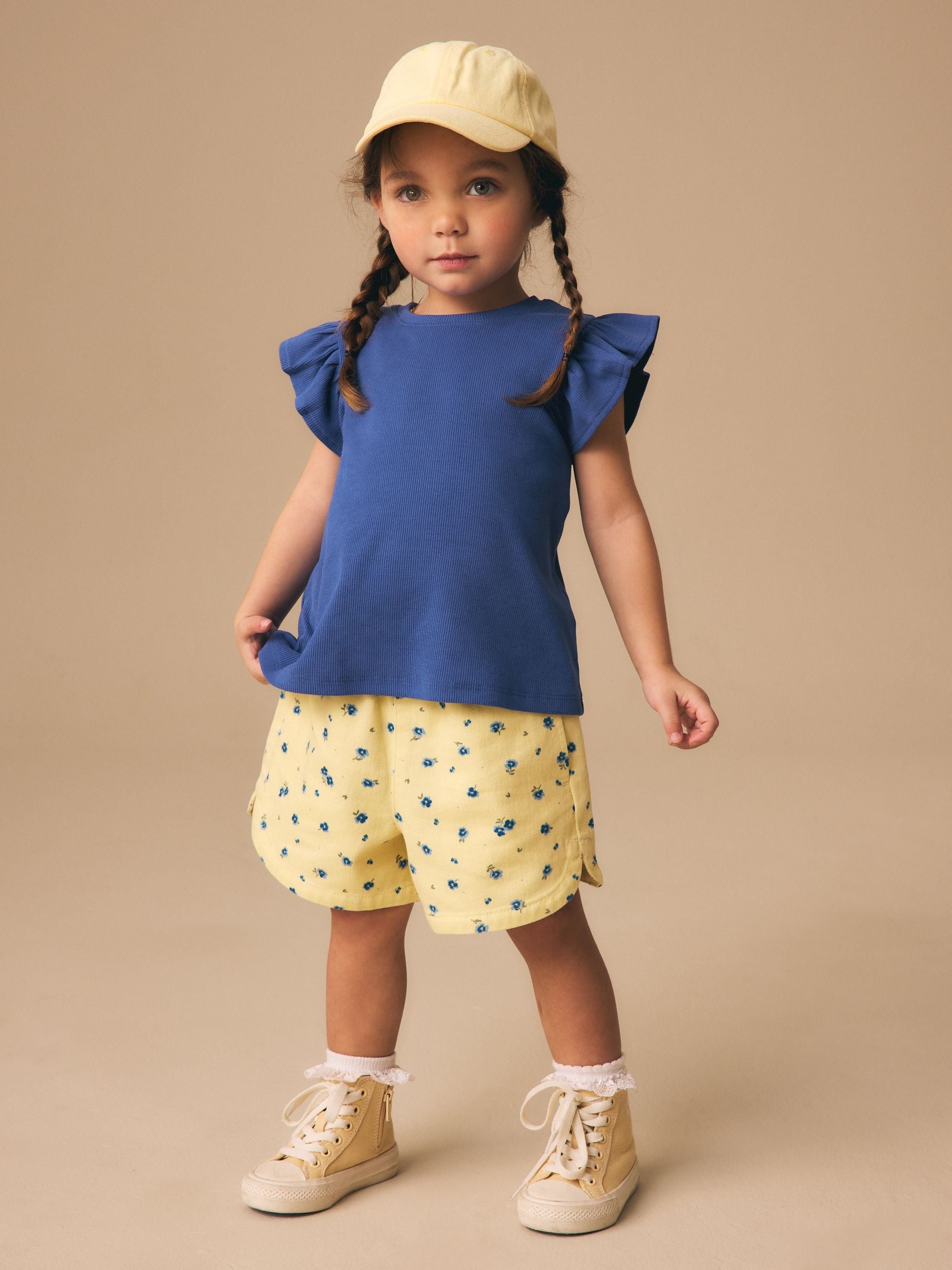 Dsiney Kidz - Yellow/Blue Ditsy Floral Pull On Shorts (3mths-7yrs) image 2