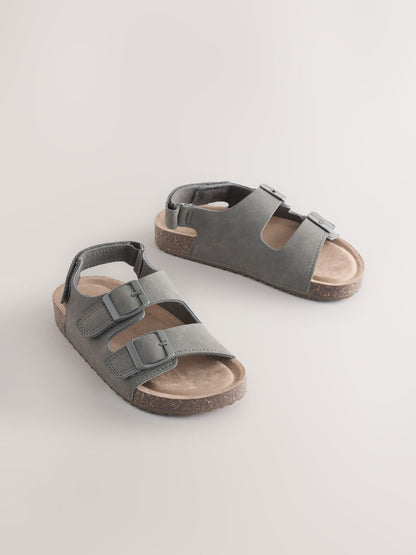 Grey Standard Fit (F) Double Buckle Cushioned Footbed Sandals image 1