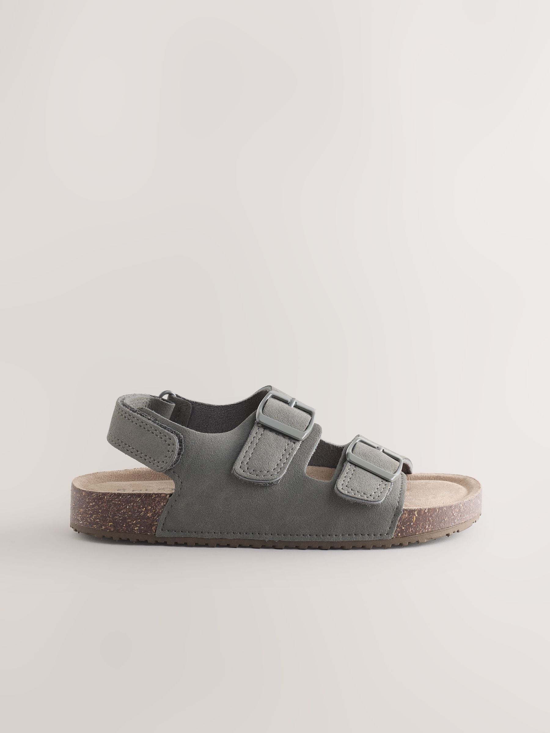 Grey Standard Fit (F) Double Buckle Cushioned Footbed Sandals image 2