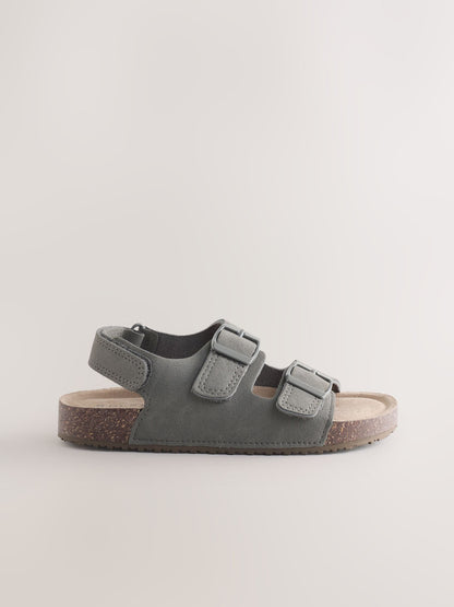 Grey Standard Fit (F) Double Buckle Cushioned Footbed Sandals image 2