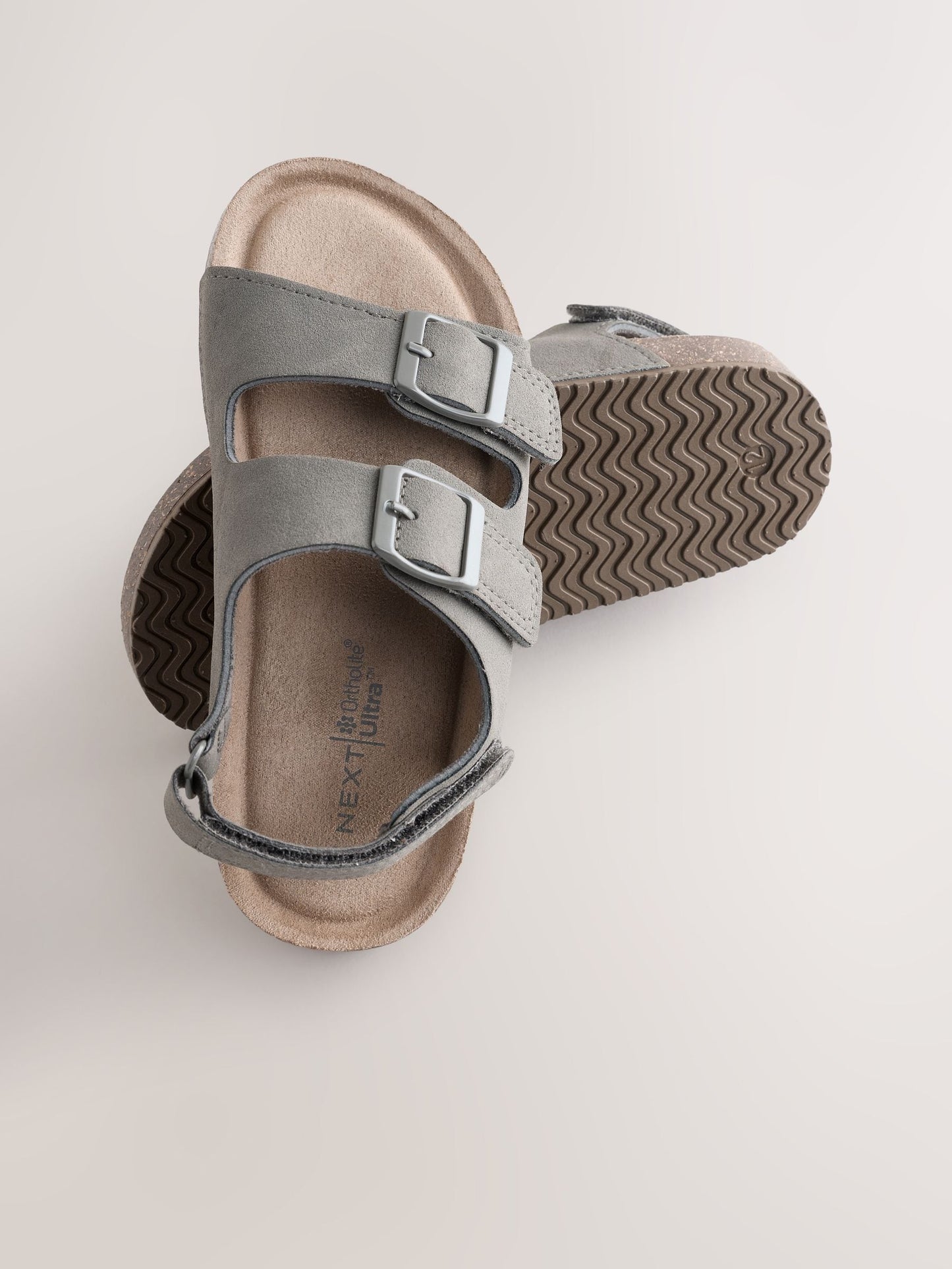 Grey Standard Fit (F) Double Buckle Cushioned Footbed Sandals image 3