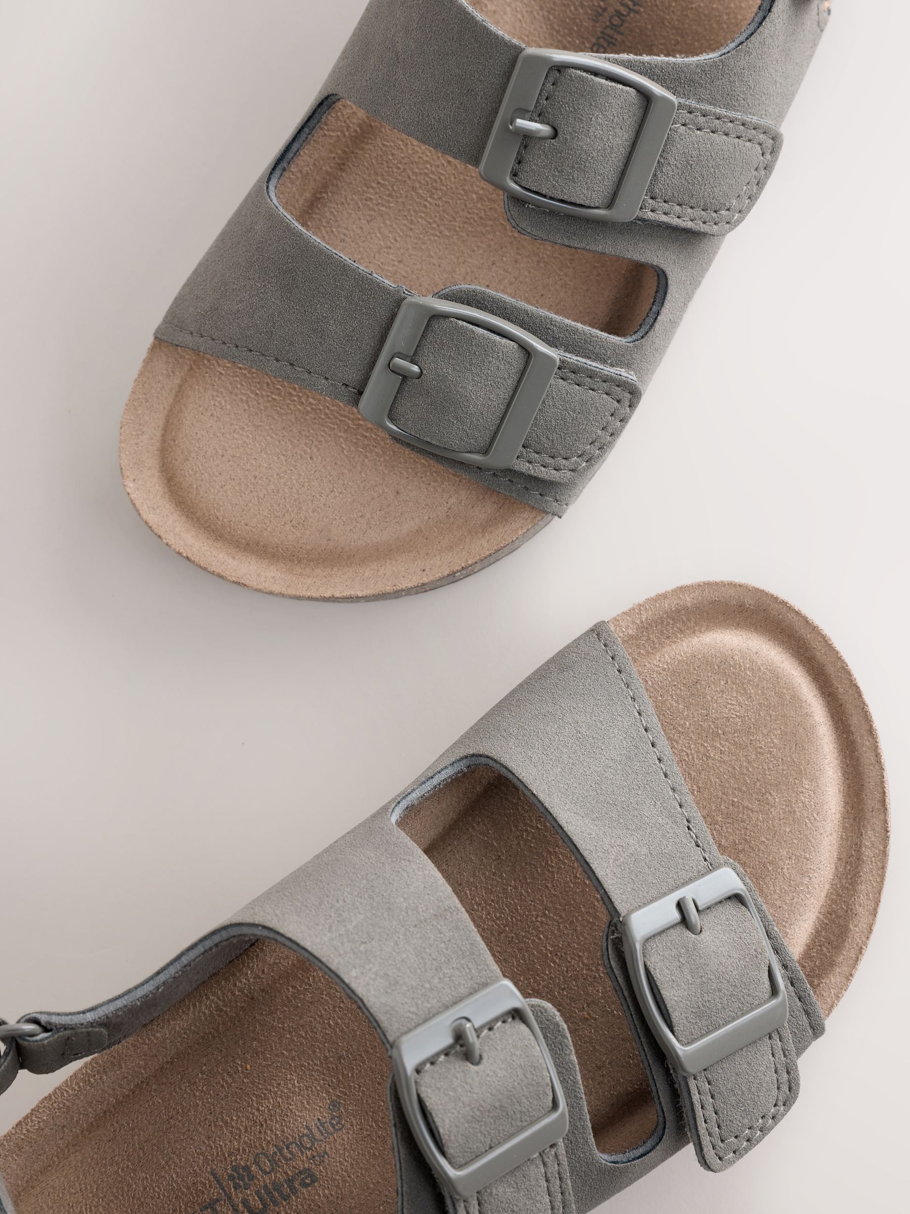 Grey Standard Fit (F) Double Buckle Cushioned Footbed Sandals image 5
