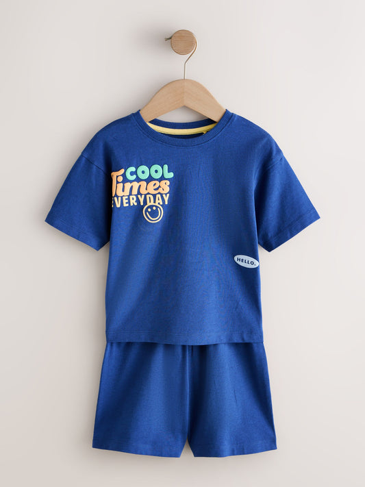 Blue/Stone/Mint Good Times Short Pyjamas 3 Pack (9mths-10yrs) image 3