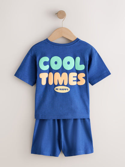 Blue/Stone/Mint Good Times Short Pyjamas 3 Pack (9mths-10yrs) image 4