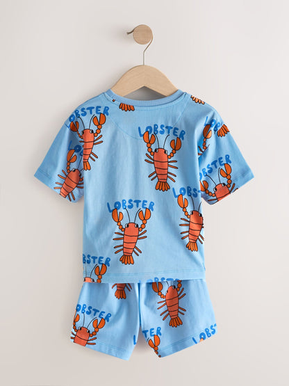 Blue/Green/Red Dino, Digger and Lobster Mixed Short Pyjamas 3 Pack (9mths-8yrs) image 3