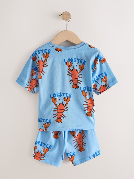 Blue/Green/Red Dino, Digger and Lobster Mixed Short Pyjamas 3 Pack (9mths-8yrs) image 3