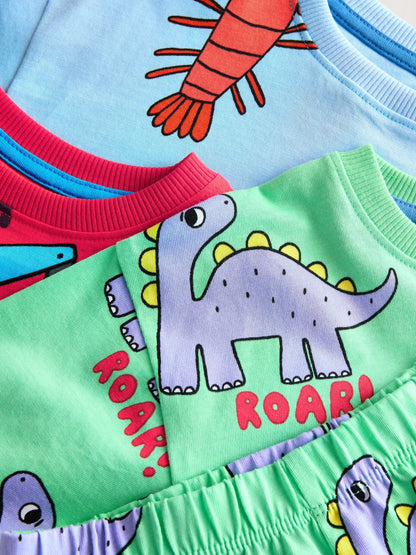 Blue/Green/Red Dino, Digger and Lobster Mixed Short Pyjamas 3 Pack (9mths-8yrs) image 4