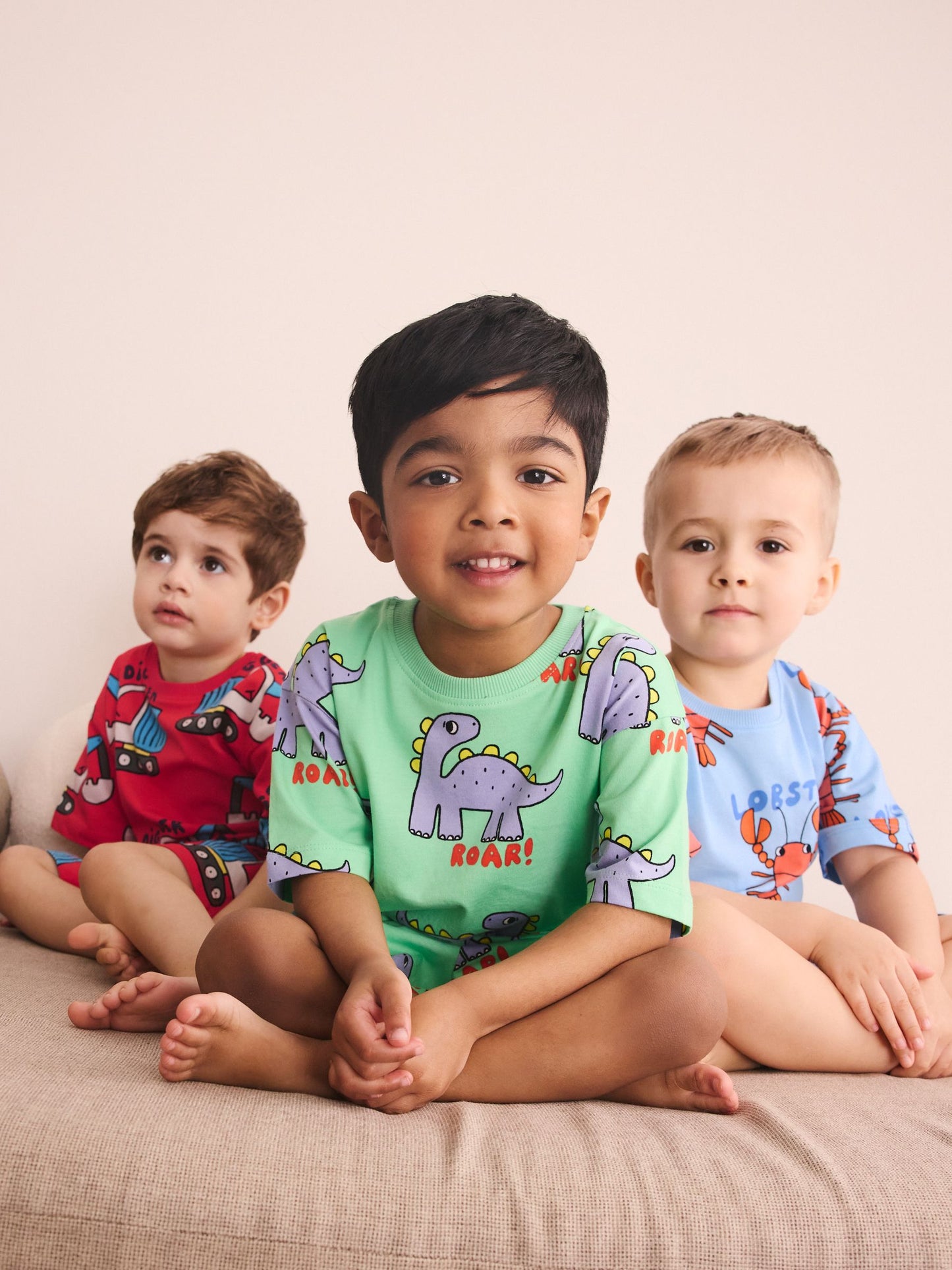 Blue/Green/Red Dino, Digger and Lobster Mixed Short Pyjamas 3 Pack (9mths-8yrs) image 6
