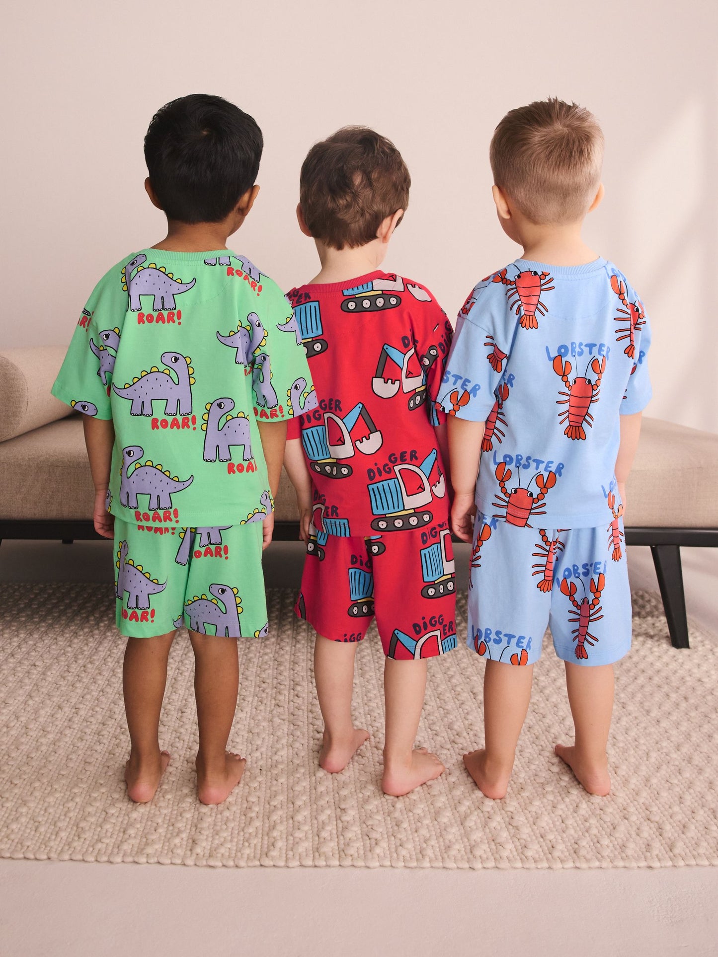 Blue/Green/Red Dino, Digger and Lobster Mixed Short Pyjamas 3 Pack (9mths-8yrs) image 7