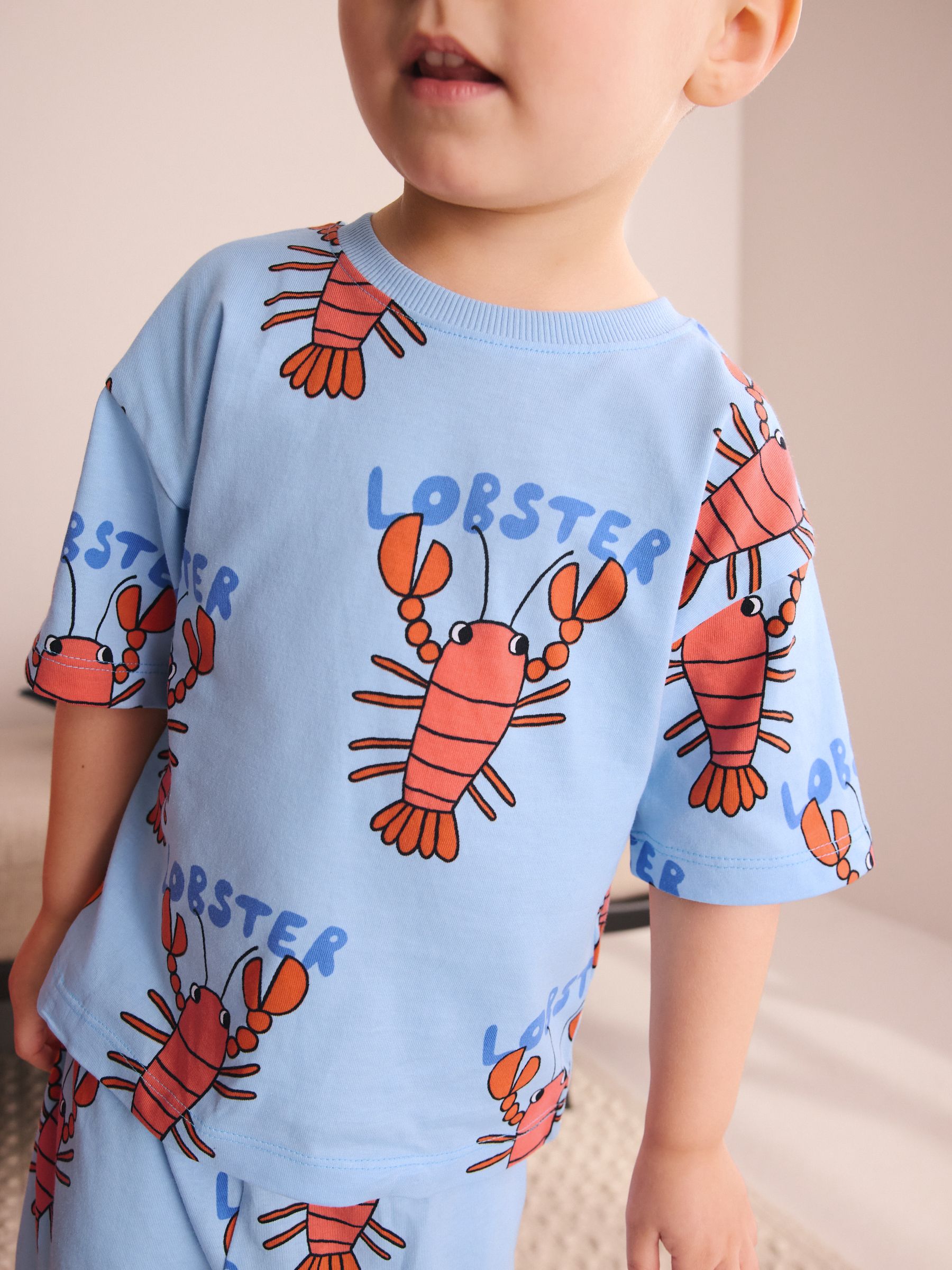 Blue/Green/Red Dino, Digger and Lobster Mixed Short Pyjamas 3 Pack (9mths-8yrs) image 8