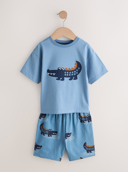 Blue/Ecru Safari Animal Short Pyjamas 3 Pack (9mths-8yrs) image 3