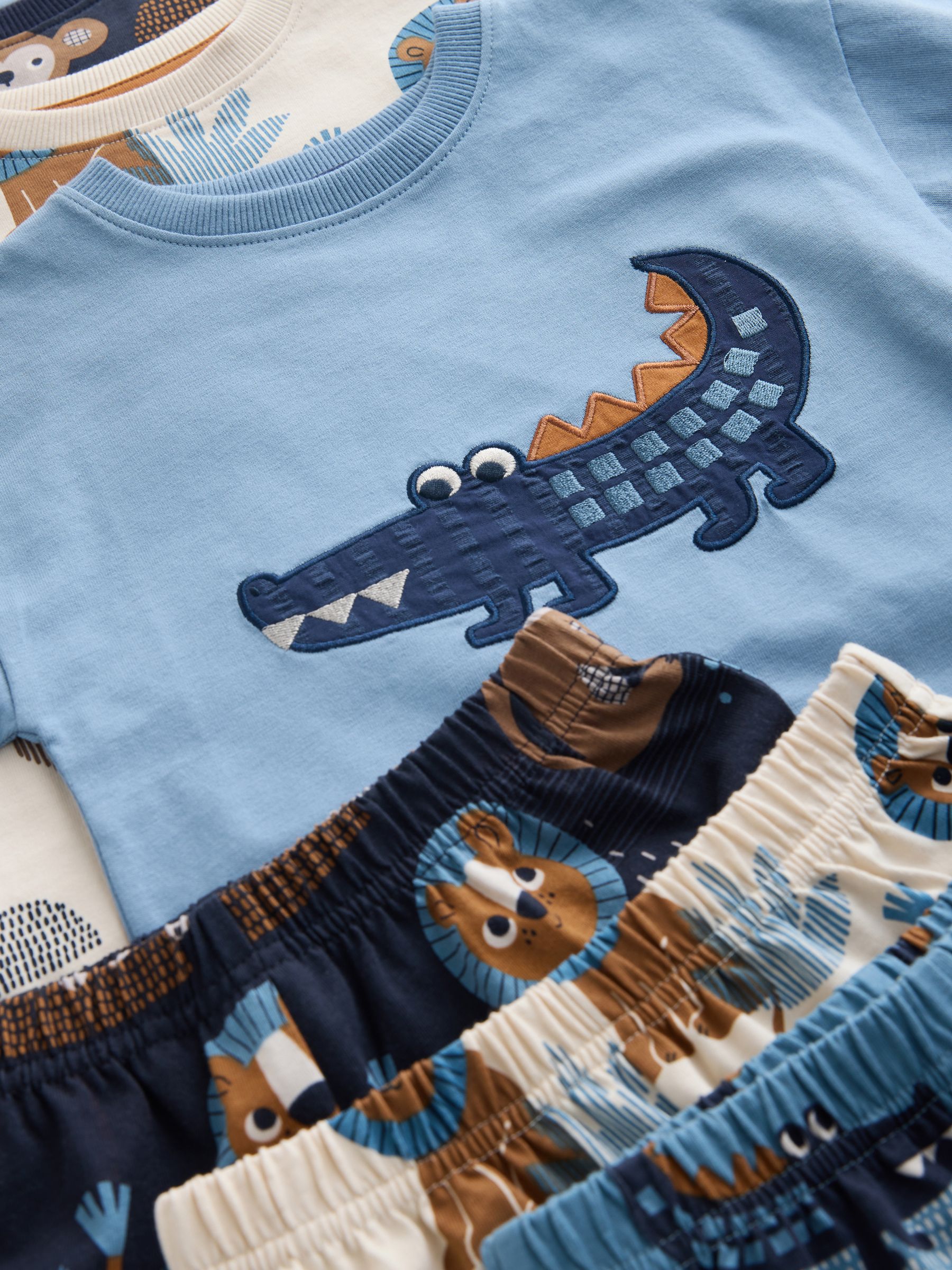Blue/Ecru Safari Animal Short Pyjamas 3 Pack (9mths-8yrs) image 4