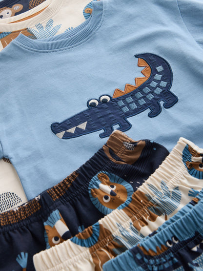 Blue/Ecru Safari Animal Short Pyjamas 3 Pack (9mths-8yrs) image 4