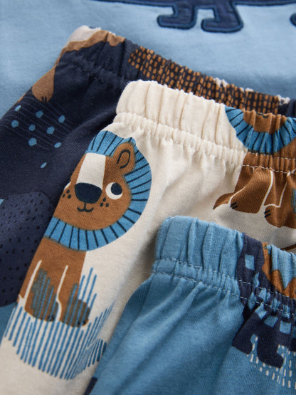 Blue/Ecru Safari Animal Short Pyjamas 3 Pack (9mths-8yrs) - image 13