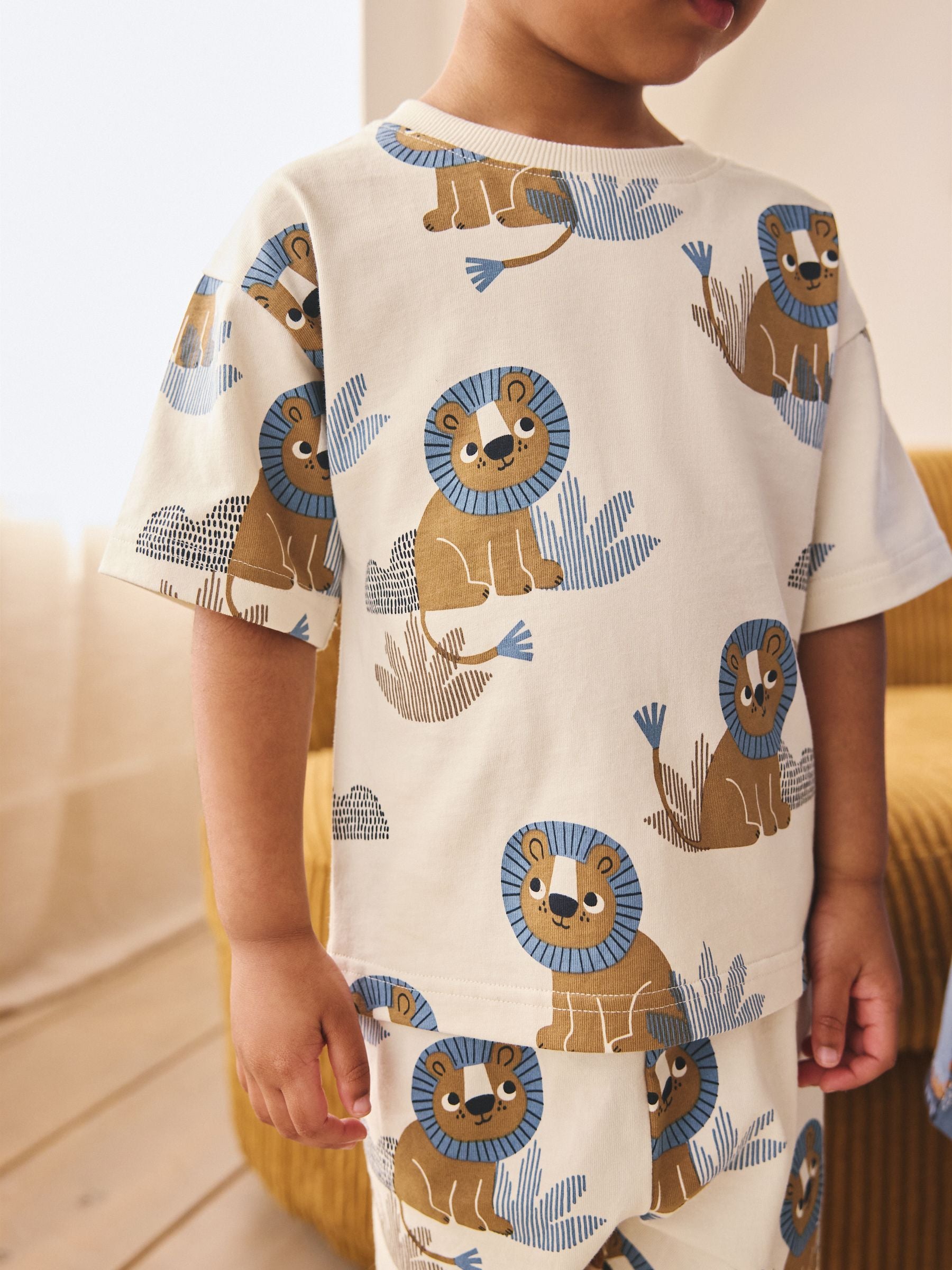 Blue/Ecru Safari Animal Short Pyjamas 3 Pack (9mths-8yrs) image 8