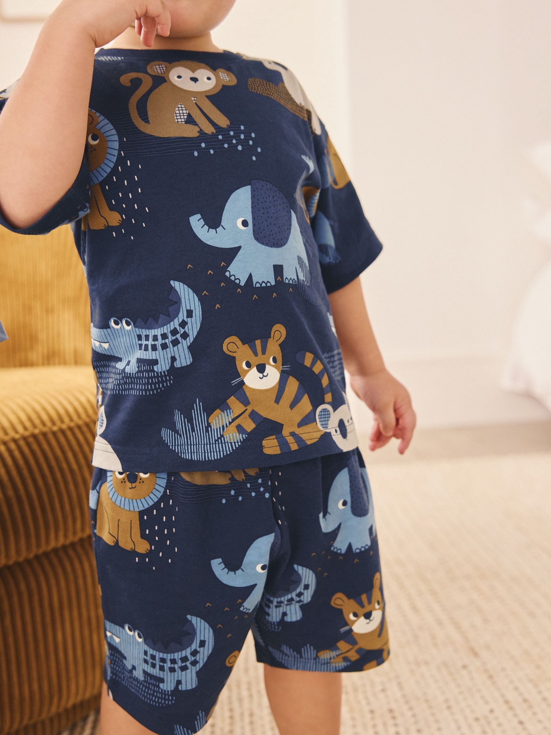 Blue/Ecru Safari Animal Short Pyjamas 3 Pack (9mths-8yrs) image 9