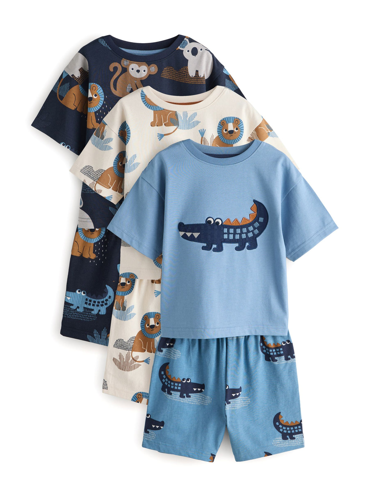 Blue/Ecru Safari Animal Short Pyjamas 3 Pack (9mths-8yrs) - image 6