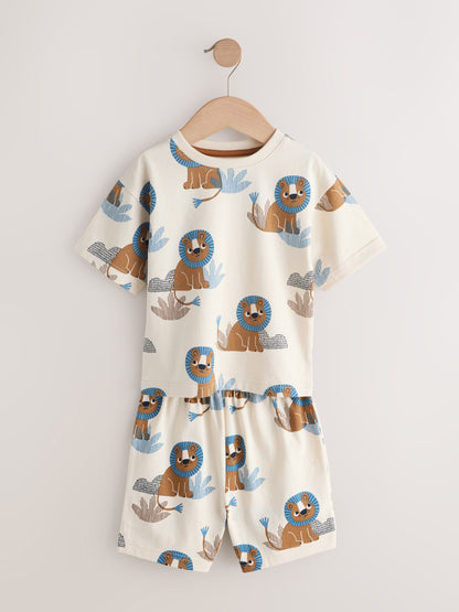 Blue/Ecru Safari Animal Short Pyjamas 3 Pack (9mths-8yrs) - image 9
