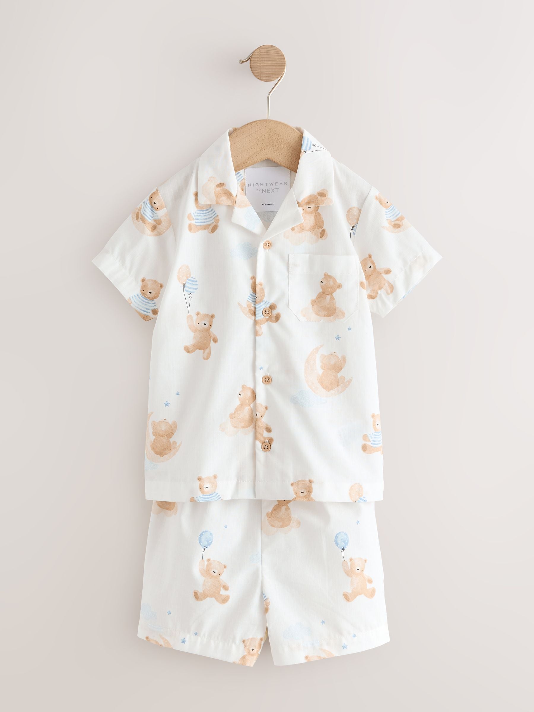 Cream Bear Single Button Through Short Pyjamas (9mths-8yrs) image 7