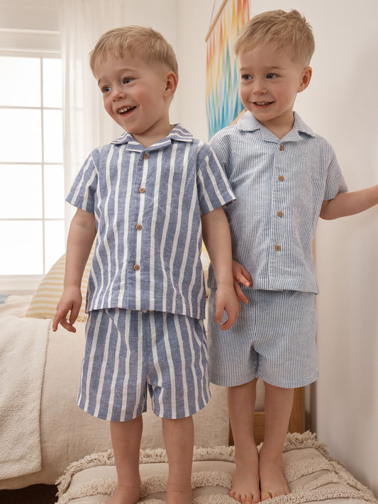 Blue/White Stripe Short Button Through Pyjamas 2 Pack (9mths-8yrs) image 1